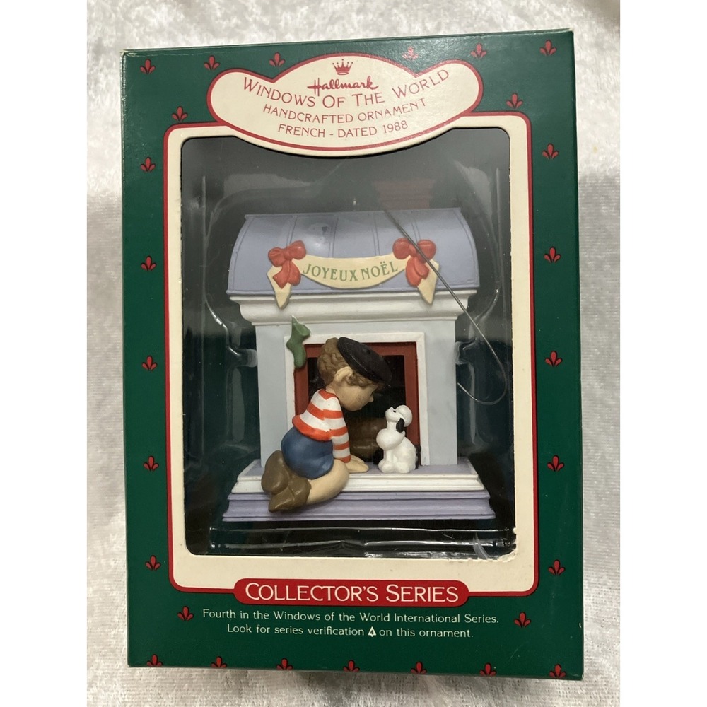 1988 Hallmark Windows Of The World French Ornament Boy & Poodle QX402-1 NEW